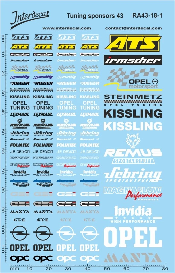Straßenrennen Tuning-Sponsoren 43 1/18 Naßschiebebild Decal 117x78mm INTERDECAL