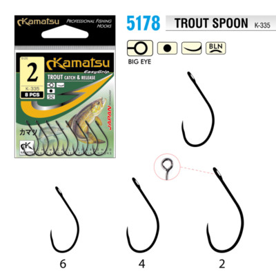 KAMATSU K-335 TROUT SPOON ANGELHAKEN, FORELLENHAKEN, SCHONHAKEN MIT BIG ÖHR, NEU