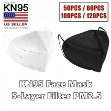 Premium KN95 Face Mask B/W 5-Layer Filter PM2.5 Protection Disposable Breathable