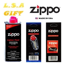 Zippo Lighter 4.oz Fuel Fluid And 1 Flint & 1 Wick Value Combo Gift Set