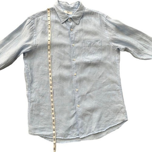 Uniqlo Shirts Men's Large Light Blue 100% Lenin Long Sleeve Button Down Shirt - Picture 11 of 12
