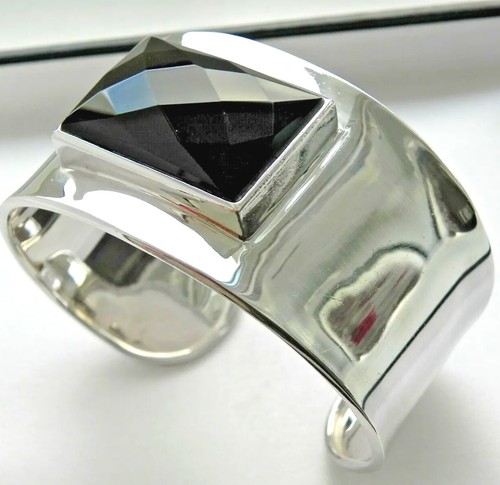 ✨MEGA✨MINT✨ 47g sterling silver 925 fully HM onyx gemstone cuff bangle bracelet - 第 1/12 張圖片