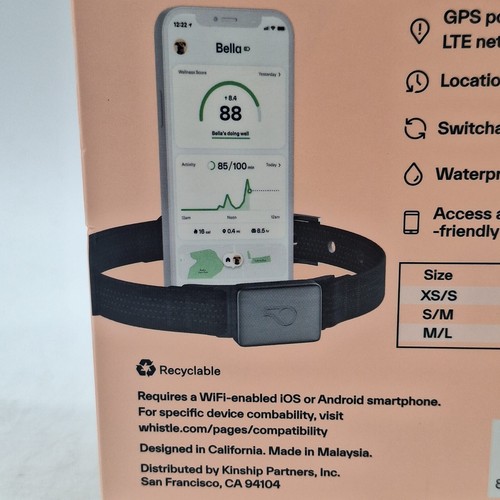 Whistle GPS+Health Smart Dog Collar Safety GPS Tracker XS/S Bluetooth Leather - Picture 6 of 7