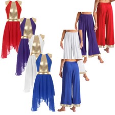 Womens Costume Patchwork Dress Worship Dancewear Asymmetrical Outfit 2-piece