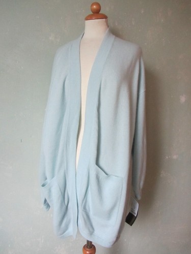 CRUSH. Strickjacke Cardigan feinstrick hellblau lang oversize 36 38 40 / S M L - Bild 3 von 6