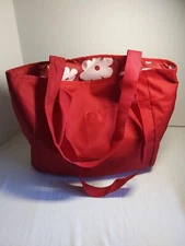 Gemline Nylon Tote Bag Red & White Floral Lined LARGE Webbed Straps Pockets