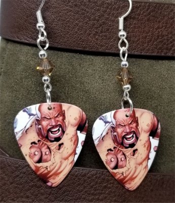 Luke Cage Guitar Pick Earrings with Smoked Topaz Swarovski Crystals