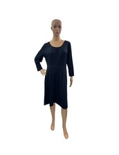 Talbots Women’s Size Large  Round Neck Long Sleeve Solid Black A Line Dress