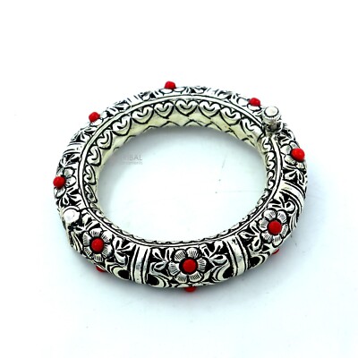925 sterling silver handmade flower&chitai work design bangle