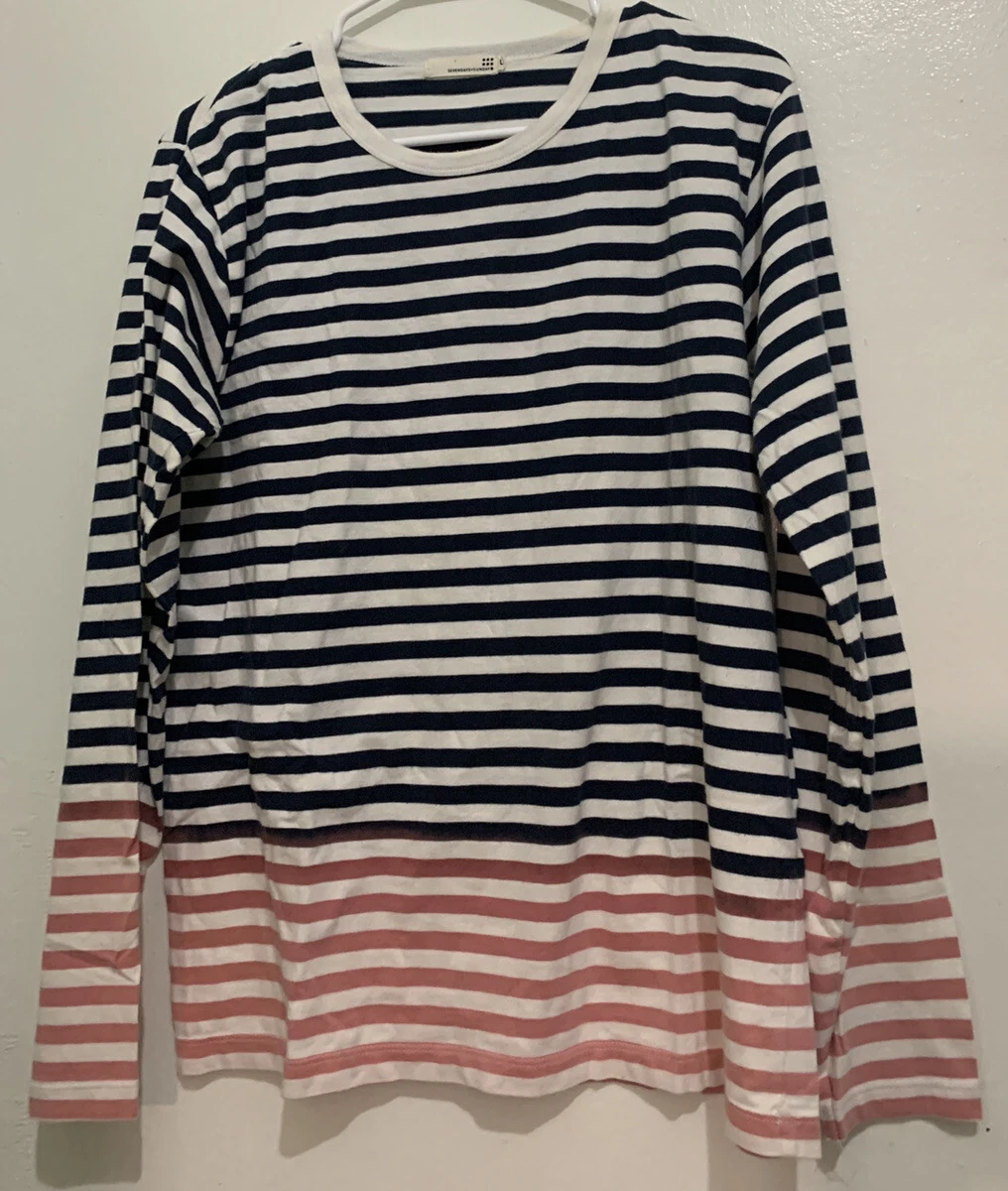 Sevendays Sunday Women's Size Large Striped Long Sleeve Pullover Shirt