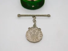 King George IV Silver Plated Three Pence Coin Drop Brooch Antique 1937