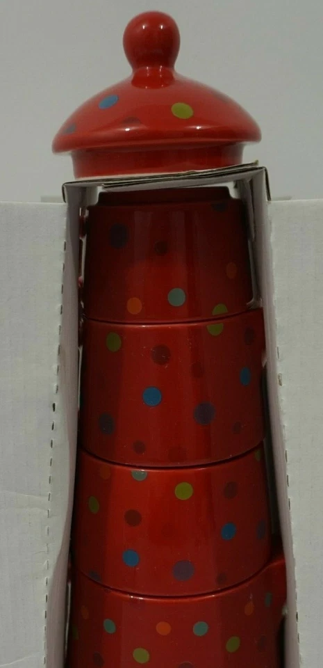 NUEVO Torre de té apilable servicio de té para uno por Yedi 6 piezas rojo con lunares Foto 3 de 4