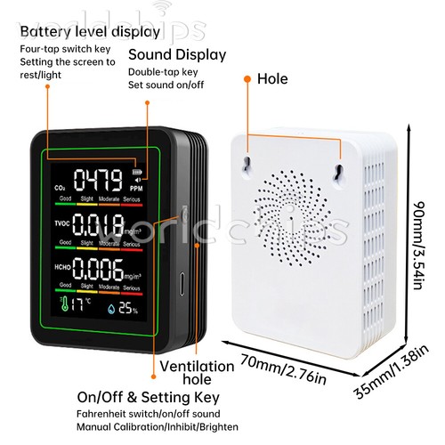 5in1 Formaldehyde Carbon Dioxide Detector TVOC Temp Humidity Air Quality Monitor - Picture 3 of 24