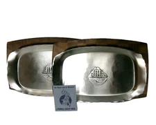 Lot/2- (NOS) WENDELL A. FORGE Stainless Clad Golf-Themed Trays on Walnut Servers