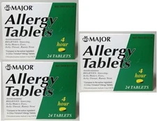 Allergy Tablets 4 Hours Major Pharmaceuticals 4mg 24 Count X 3 Packs