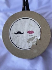 Rae Dunn "His" Black Mustache & "Hers" Red Lips 6" Round Plates Set of 4