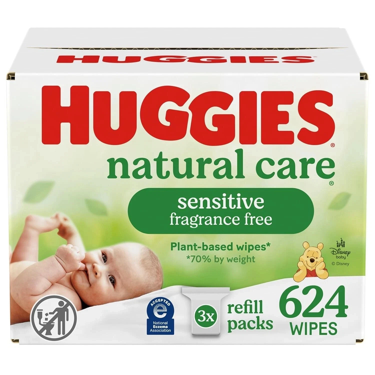 Huggies Natural Care Sensitive Baby Wipes, Unscented, 3 Refill Packs (624 Wipes)