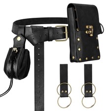 Black Leather Belt Pouch Medieval Viking Leather Travel Bag Potion Bottle Set