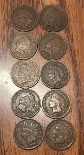 Indian Cents 1900s  Good Details Get (10) These Exact Penny’s Old Coins D089