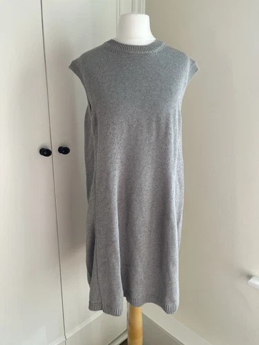 Abito maglione Balenciaga designer lusso lavorato a maglia cotone grigio elasticizzato 36 6UK