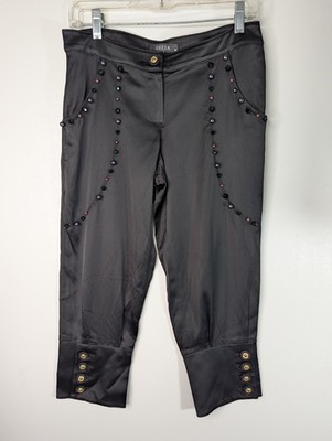 Gizia Pants Black Satin Capri Womens 40 Eu Size 9 US Beading Evening Date NWT