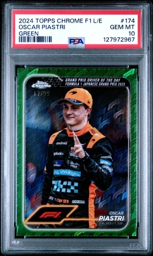 2024 TOPPS CHROME FORMULA 1 LOGOFRACTOR EDITION GREEN OSCAR PIASTRI 17/99 PSA 10