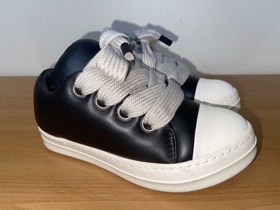 RICK OWENS Hollywood Jumbo Lace Women's Black/Milk Lambskin Sneakers Sz 38 EUC