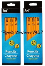 48 JOT REAL WOOD PENCILS #2 HB Lead Yellow Pencils Pack LATEX FREE Erasers
