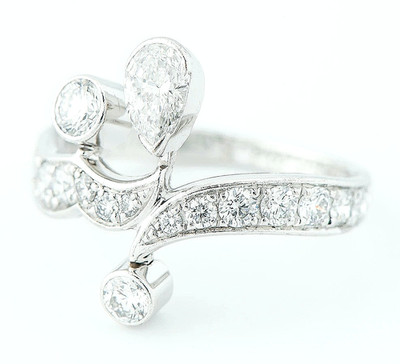 Piaget Magic Garden Pear Shape Round Brilliant Diamond 18k White Gold Band Ring