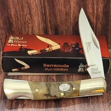 Steel Warrior SW100RH Lockback Folding Pocket Knife 3.5" Closed Rams Horn Handle