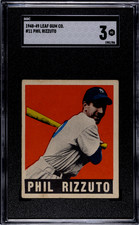 Phil Rizzuto 1948-49 Leaf #11 Rookie Baseball Card. SGC 3. Very Good.