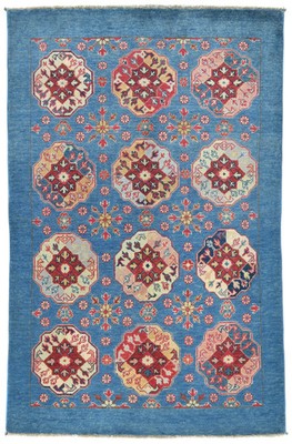 Handmade Blue Kazak Geometric Modern Design Oriental Carpet Pakistan Rug 4X6 ft