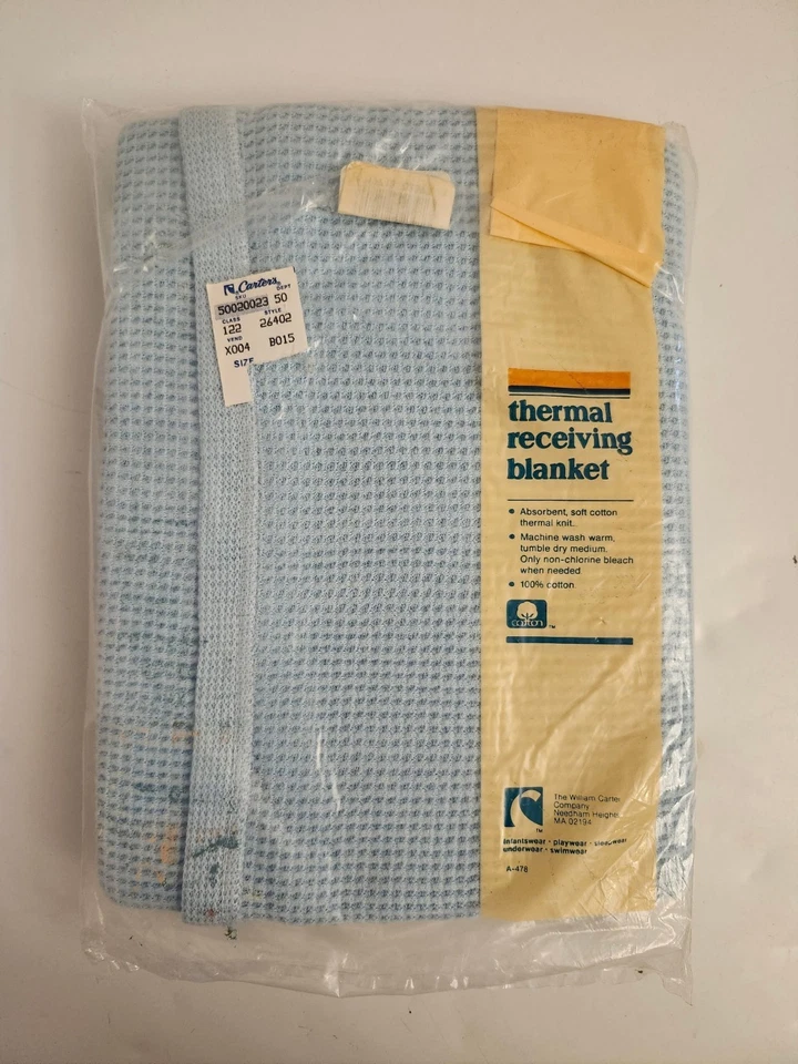 Manta térmica de recepción de bebé vintage Carters algodón tejido gofre azul 30"x40" Foto 2 de 2