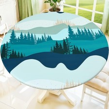Moosfor Printed Spandex Round Tablecloth Fitted Table Cloth for 45-56 Table