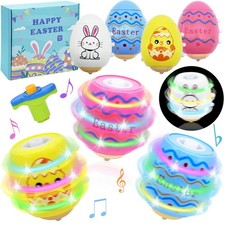 Easter Basket Stuffers for Kids, 4 Pack Light Up Spinning Tops with Flash, Eggs