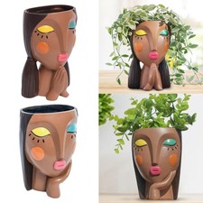 Face Flower Pot Cute Lady Vase Head Planter for Bookshelf Living Room Garden