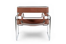 Mid Century Brown Leather Wassily Lounge Chair by Marcel Breuer