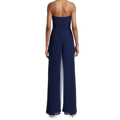 Halston Womens Navy Georgette Overlay Sequin Strapless Jumpsuit Size 4 ($525) - Picture 3 of 10