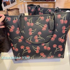NWT Coach City Tote Bag With Cherry Print CCZ18 Gold/Black Multi