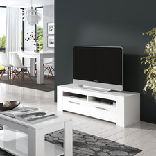 AMBIT Satin White TV Stand 2 Door Modern Media Unit with Concealed Storage