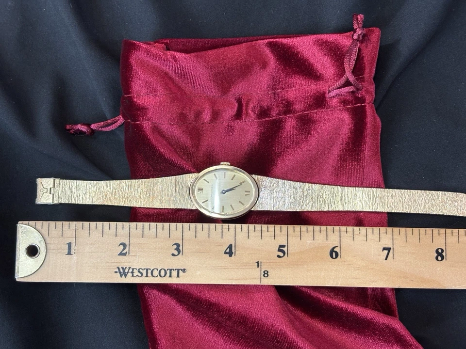 1950s Longines 10k Gold Plated Manual WristWatch Butterfly Clasp VTG PLUS BAG - Image 4 of 4