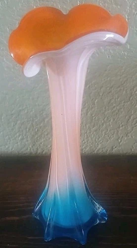 Vintage Murano Art Glass Open Bloom Calla Lily Vase Hand Blown 7.5"