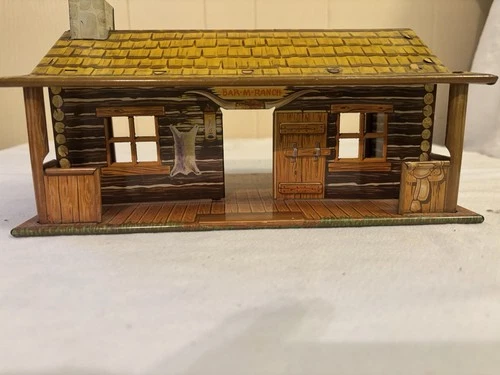 Vintage MARX  BAR-M-RANCH - Western Ranch Set Tin Toy Litho Cabin