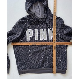 Victoria's Secret PINK Dark Gray Leopard Print Rhinestone Hoodie / Sz XL / Bling