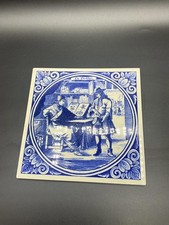 Vintage Blue and White Delft Style Ceramic Tile with Historical Scene 15cm