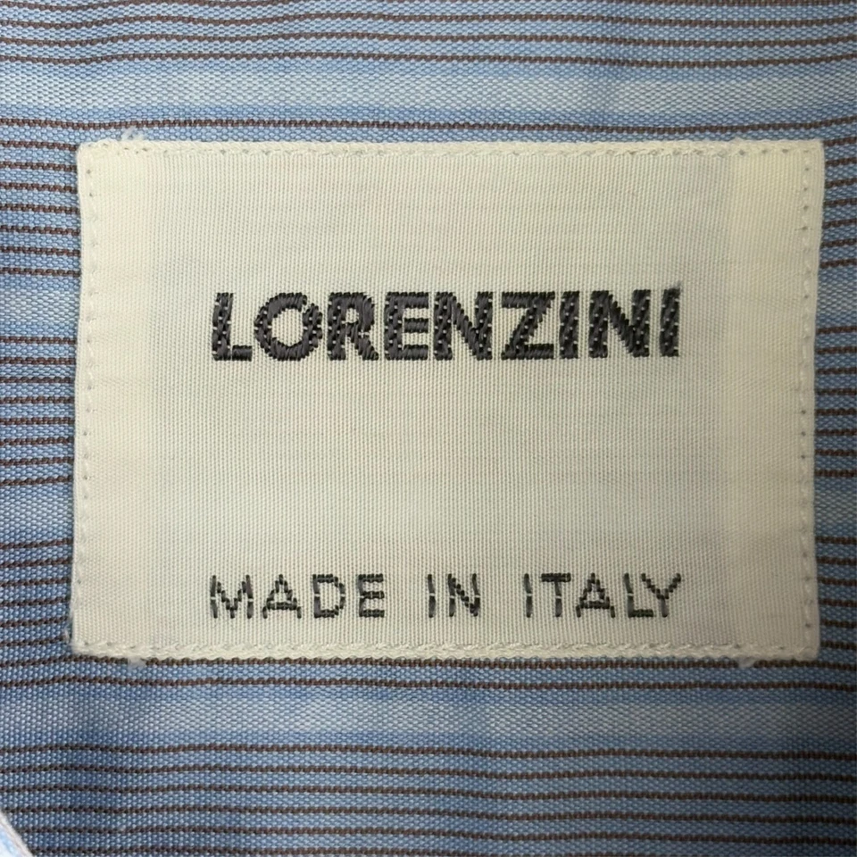Camisa de vestir Lorenzini manga larga para hombre 16,5 42 azul a rayas algodón Italia Foto 4 de 4