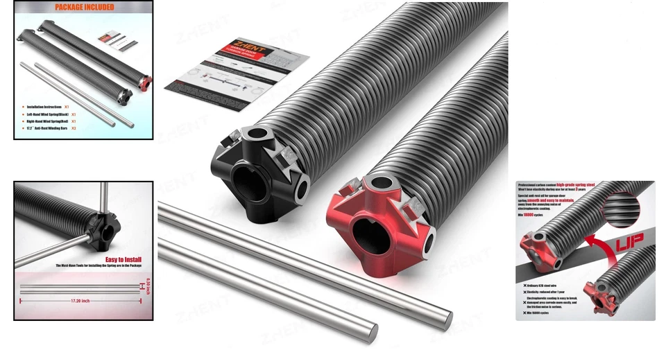 Muelles de torsión para puertas de garaje recubiertos duraderos - Par de 2"" con barras de bobinado antideslizantes Foto 2 de 4