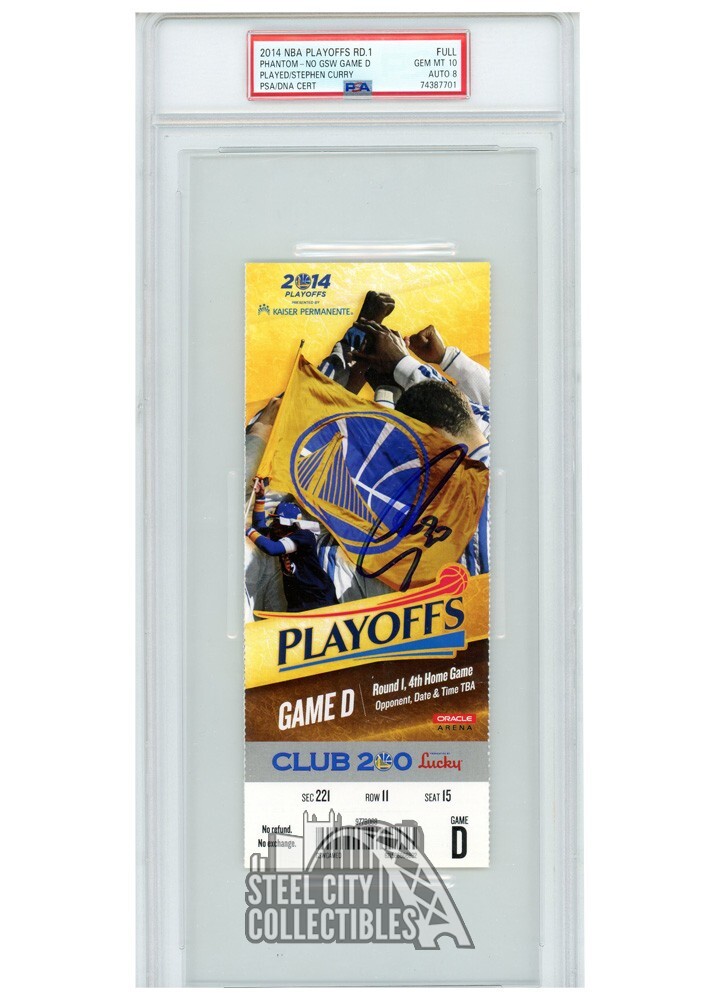 Stephen Curry Autographed Signed 2014 Playoffs Round 1 Game D Ticket PSA 10 PSA/DNA 8 
