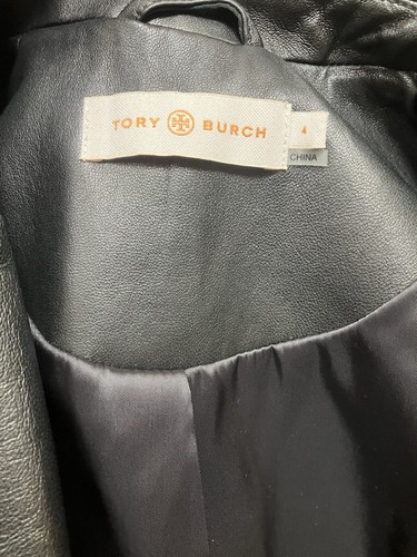 Tory Burch Black Lamb Leather Double Breasted Sleek Fitted Jacket Womens Size 4 - Picture 11 of 11