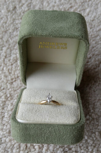 BELLISSIMO ANELLO DI FIDANZAMENTO DONNA ORO GIALLO 14KT 1/3CT MARQUISE SOLTAIRE MISURA 7 - Foto 4 di 11